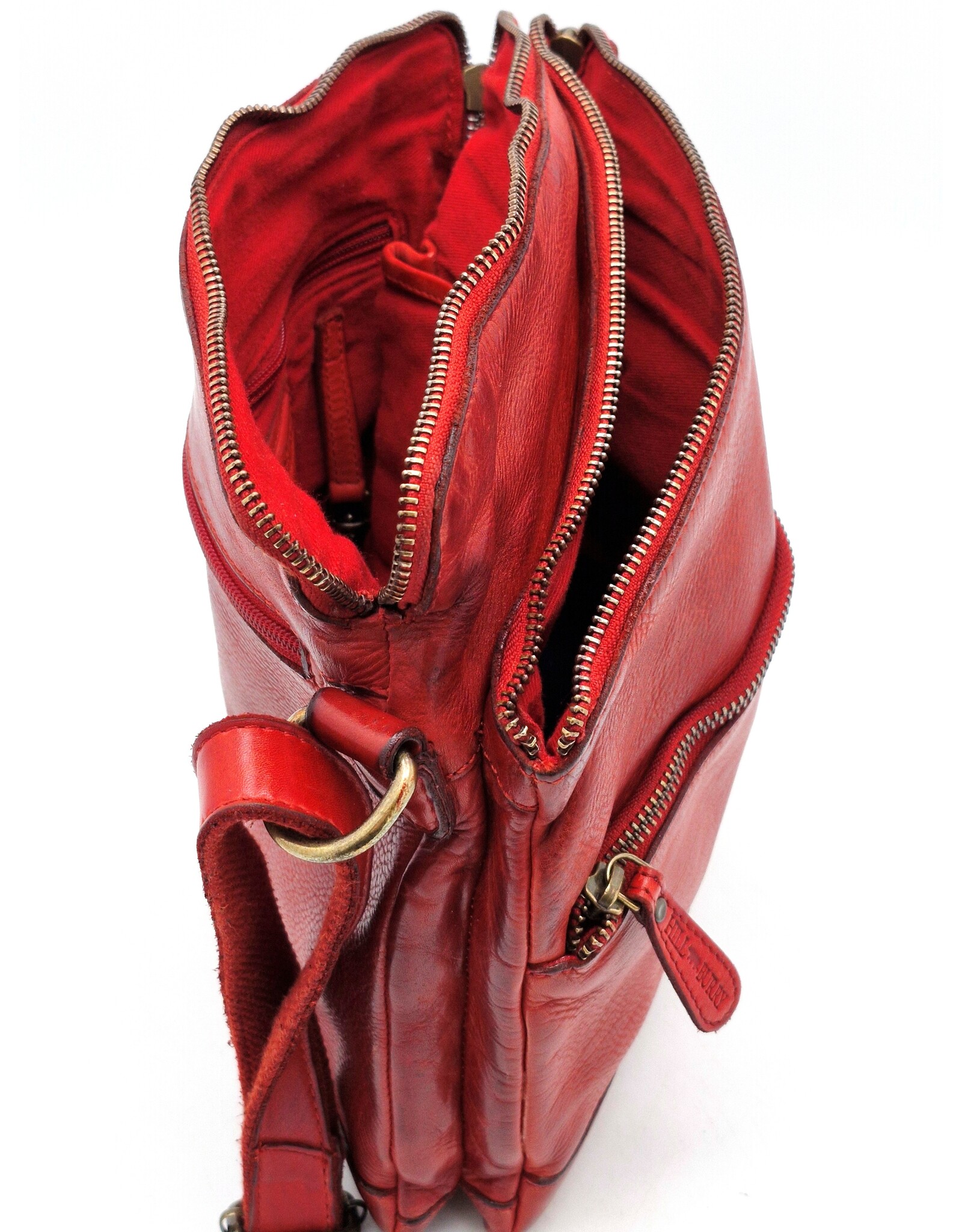 HillBurry Leren Schoudertassen Leren crossbody tassen - HillBurry Stoere Schoudertas Gewassen leer rood