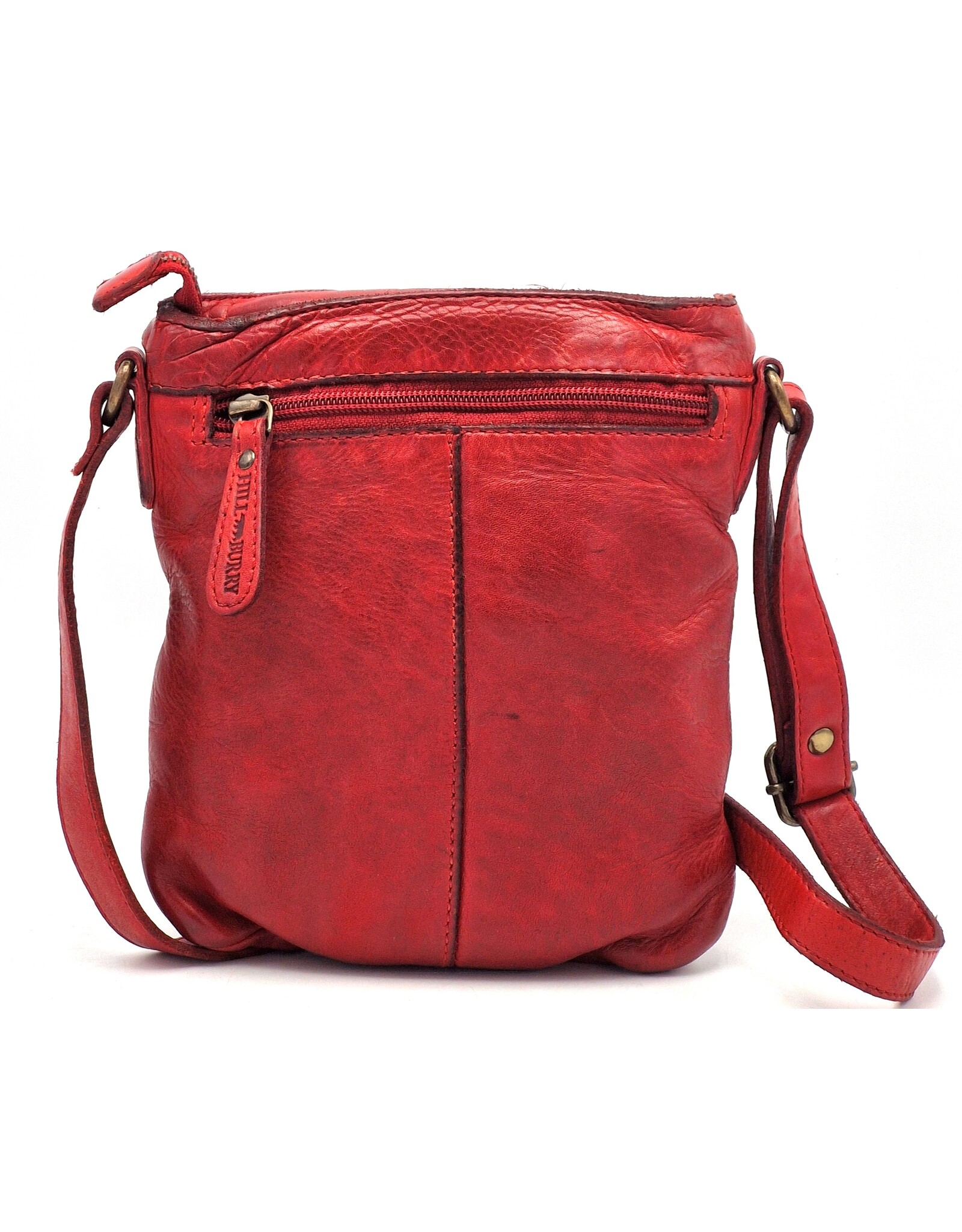 HillBurry Leren Schoudertassen Leren crossbody tassen - Hillburry  Crossbody platte tas met voorvak rood