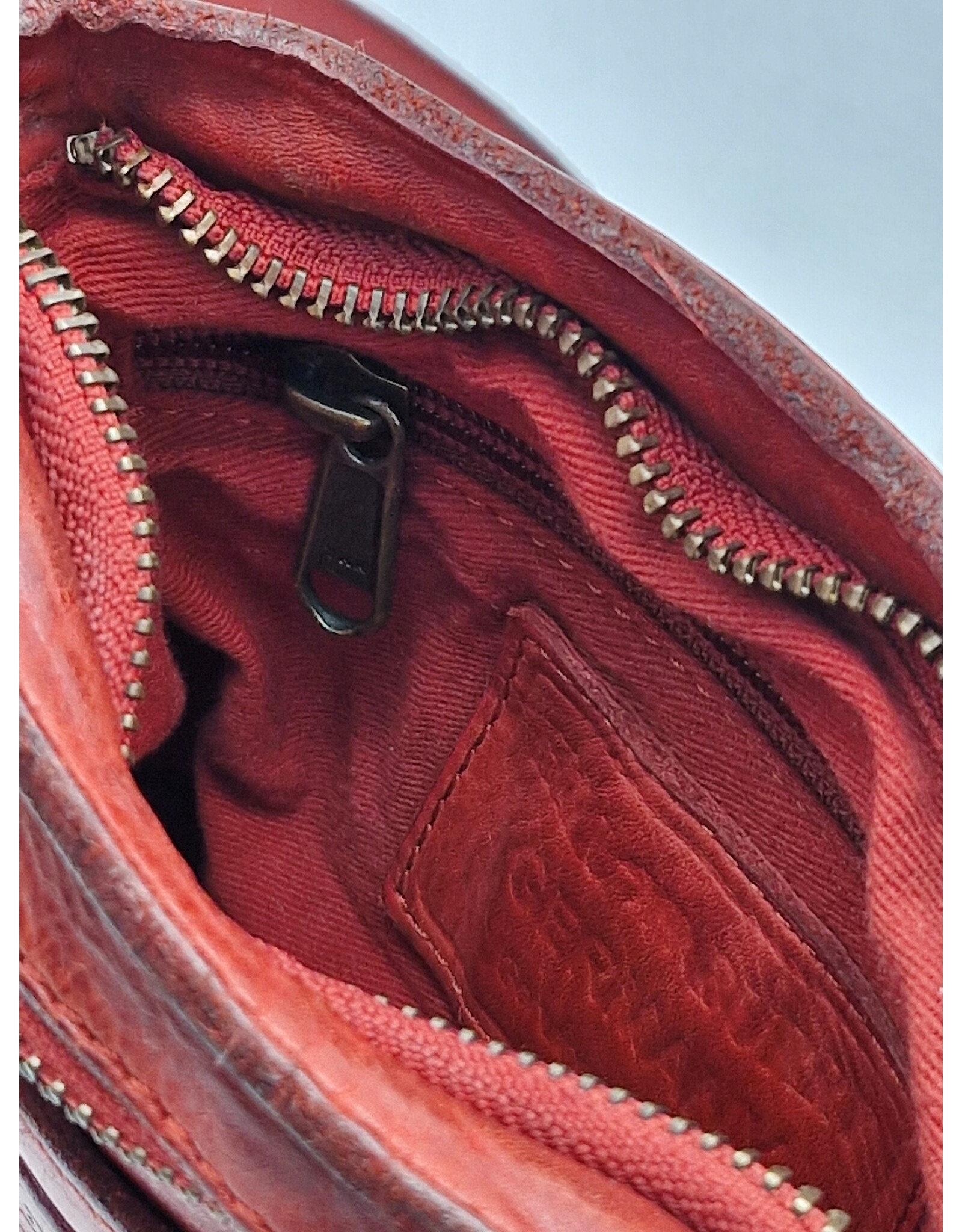 HillBurry Leren Schoudertassen Leren crossbody tassen - Hillburry  Crossbody platte tas met voorvak rood