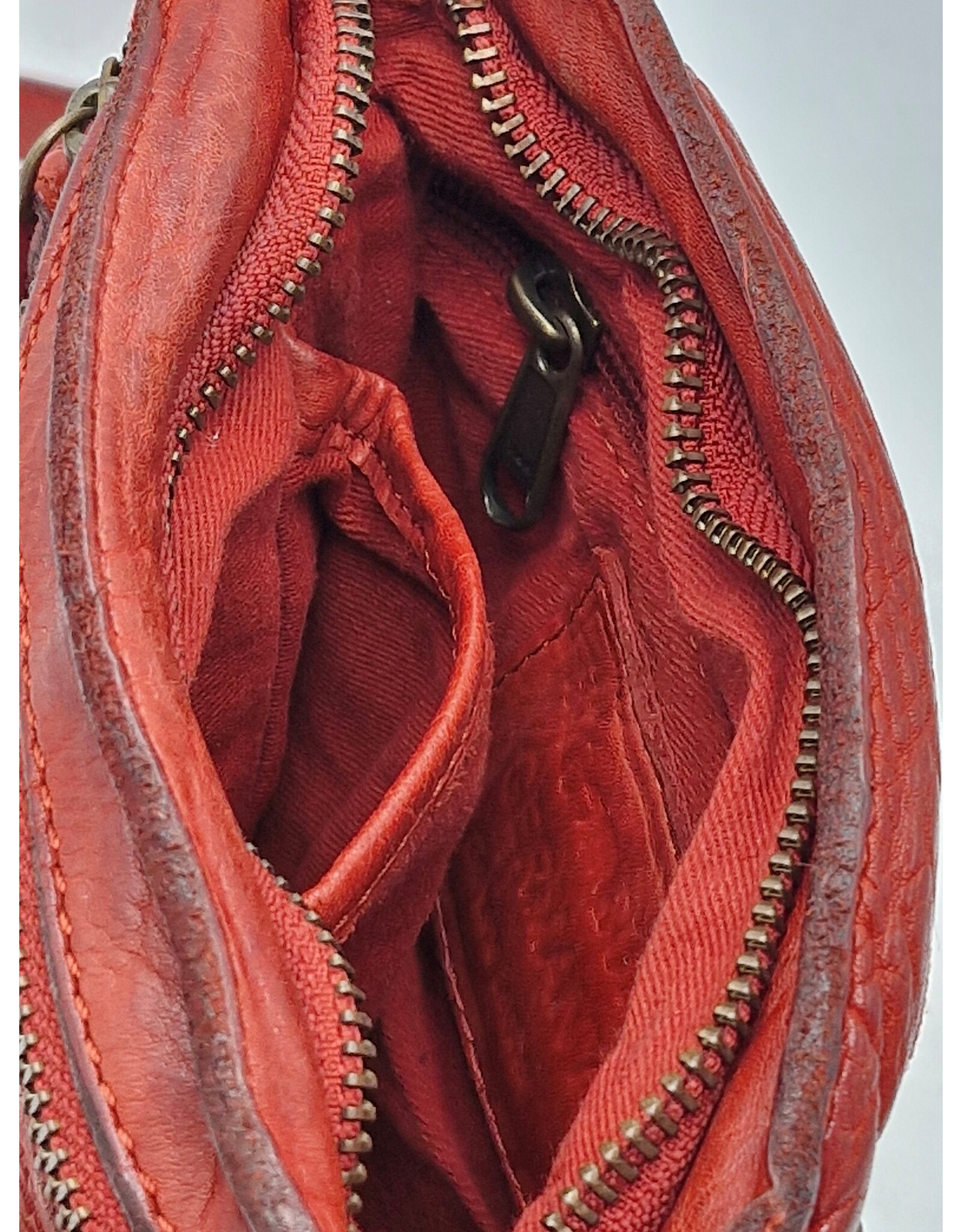 HillBurry Leren Schoudertassen Leren crossbody tassen - Hillburry  Crossbody platte tas met voorvak rood