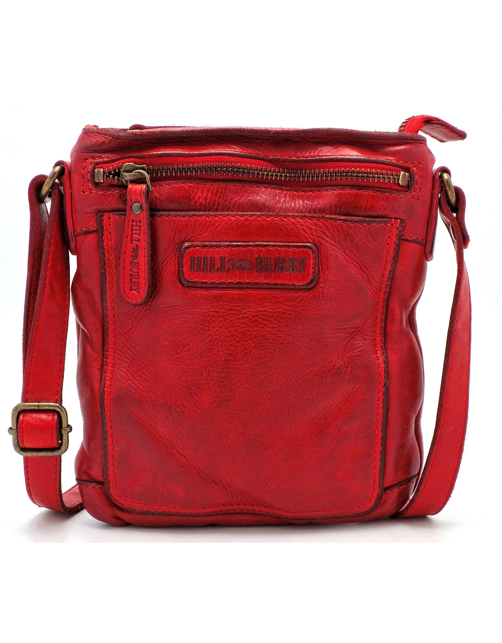 HillBurry Leather Shoulder bags  Leather crossbody bags - Hillburry Crossbody flat bag with front pocket red
