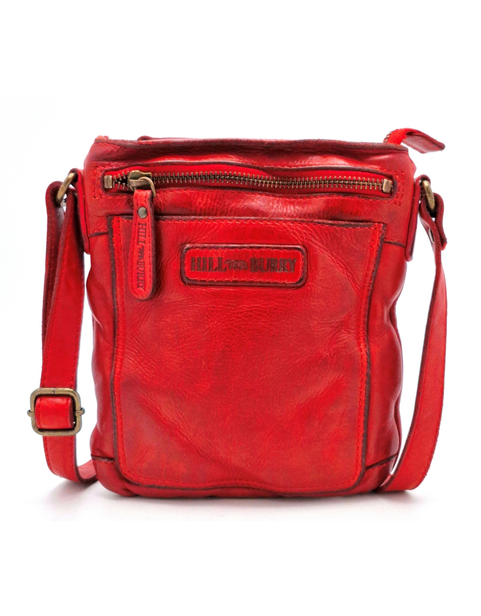HillBurry Leren Schoudertassen Leren crossbody tassen - Hillburry  Crossbody platte tas met voorvak rood