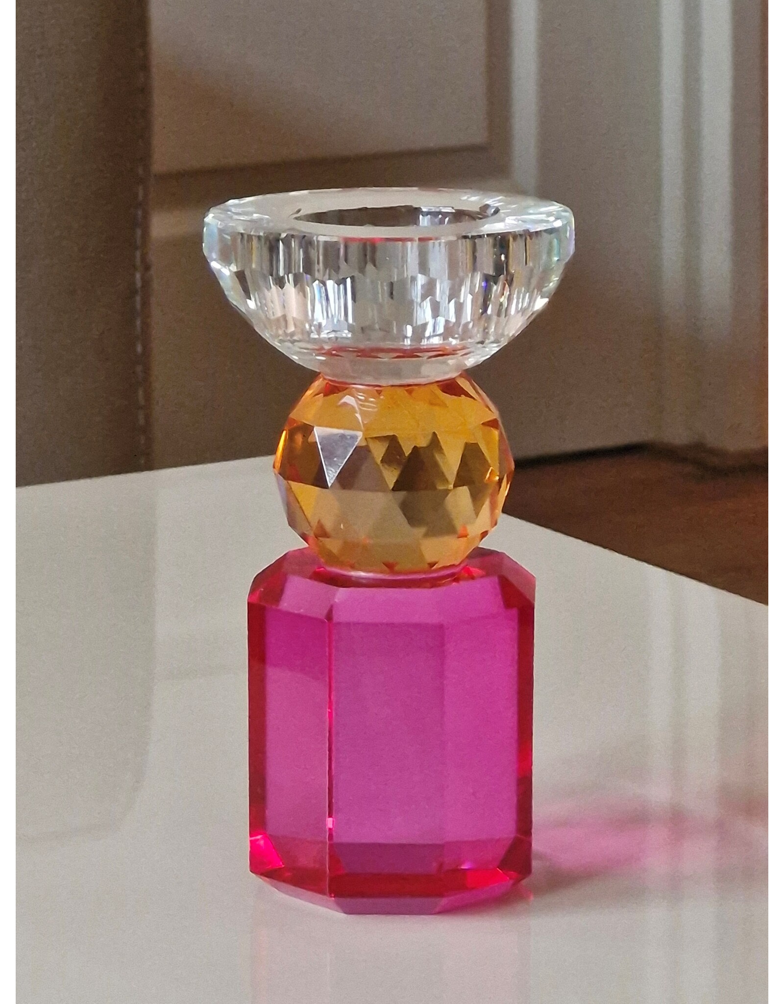 Diga Colmore Giftware & Lifestyle -  Kandelaar Kristalglas Fuchsia-Amber 15cm