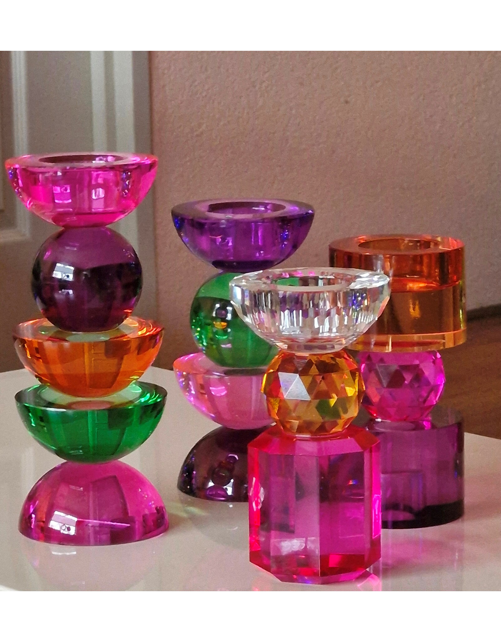 Diga Colmore Giftware & Lifestyle - Candle holder Crystal Glass Fuchsia-Amber 15cm