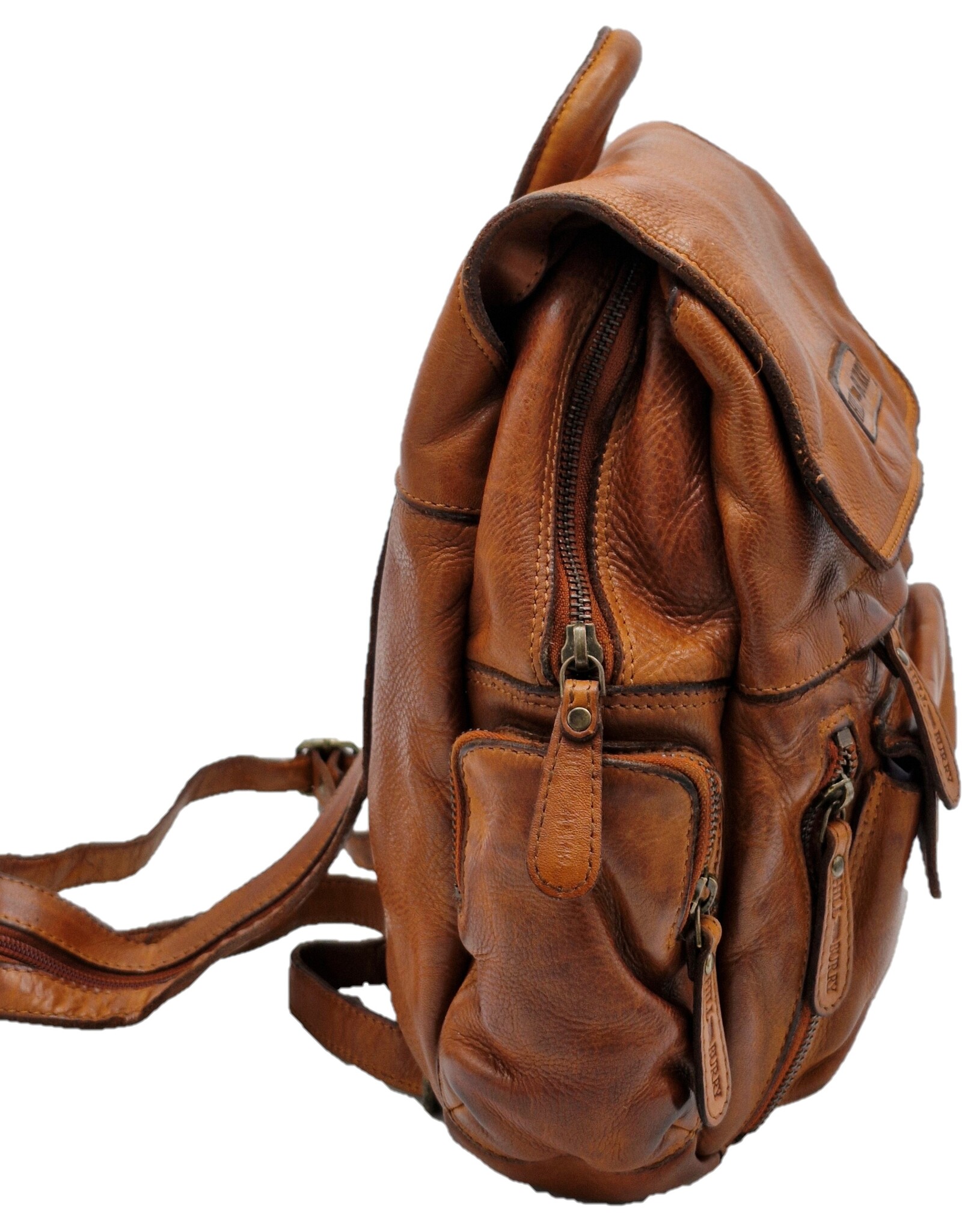 HillBurry Leather backpacks Leather shoppers - HillBurry Backpack with Many Pockets Washed Leather cognac