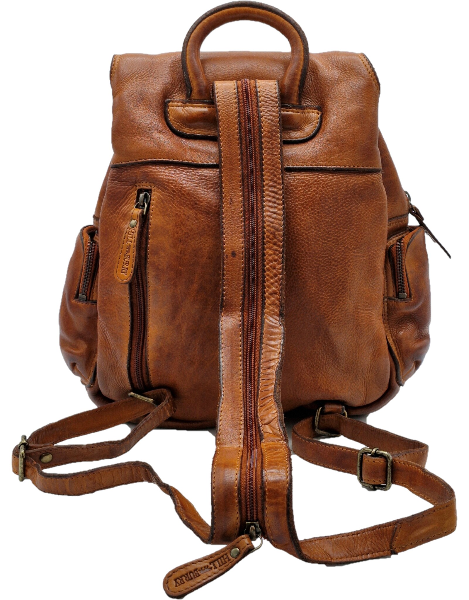 HillBurry Leather backpacks Leather shoppers - HillBurry Backpack with Many Pockets Washed Leather cognac