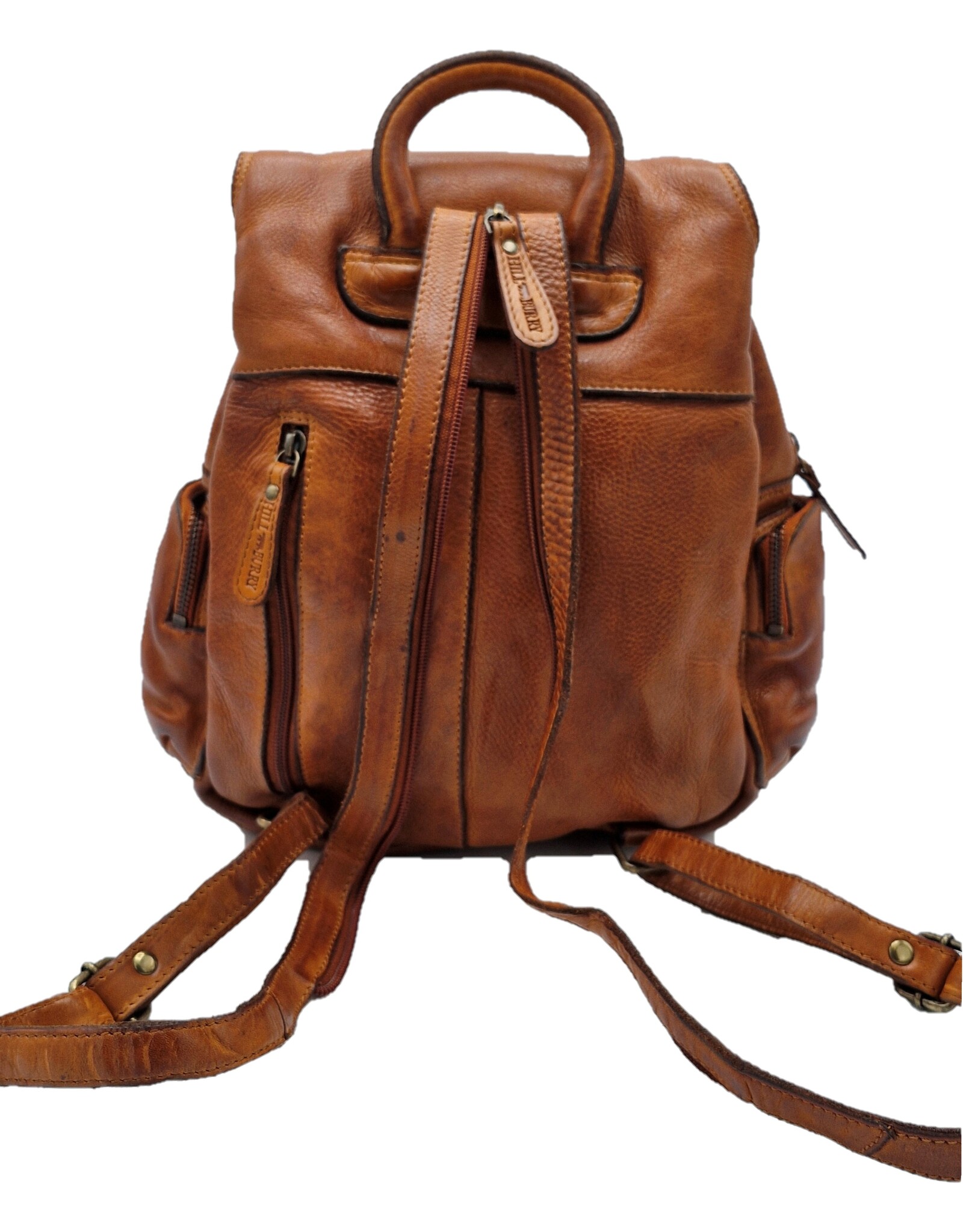 HillBurry Leren rugzakken  Leren shoppers - HillBurry Rugzak met Veel Vakjes Gewassen Leer cognac