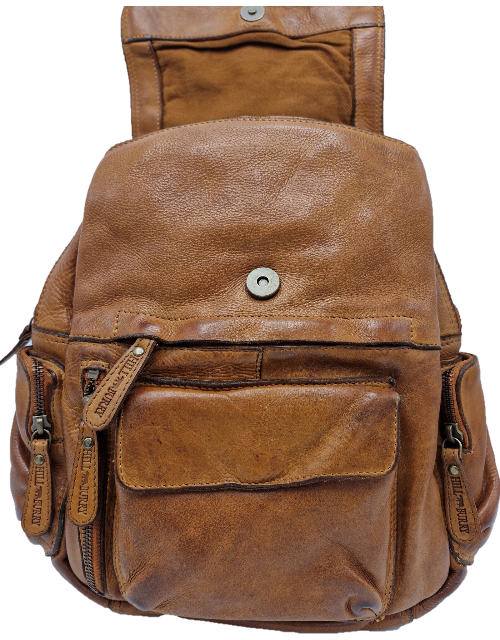 HillBurry Leather backpacks Leather shoppers - HillBurry Backpack with Many Pockets Washed Leather cognac