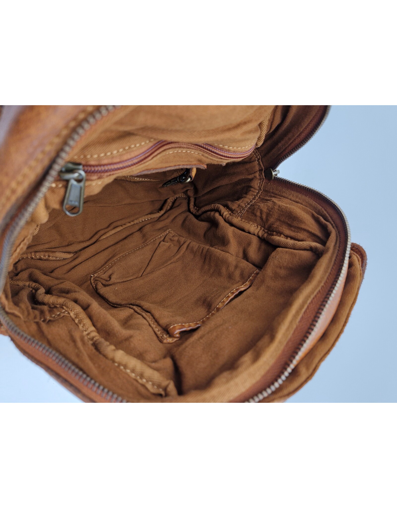 HillBurry Leren rugzakken  Leren shoppers - HillBurry Rugzak met Veel Vakjes Gewassen Leer cognac