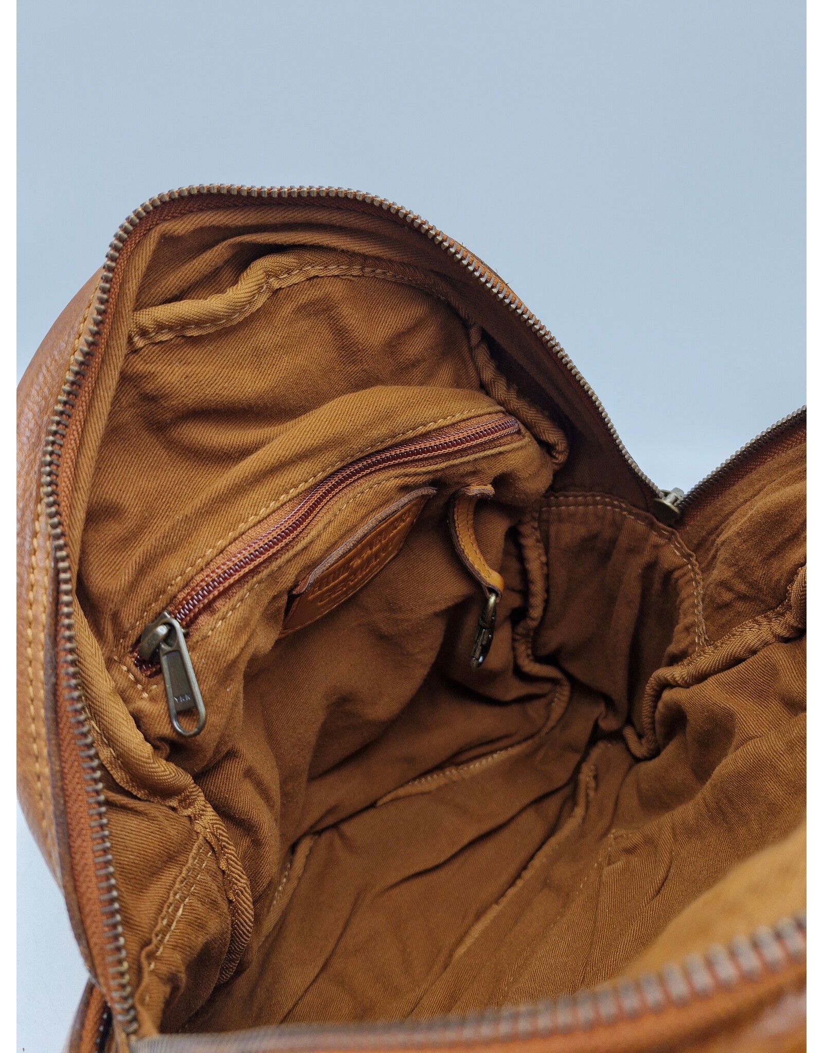 HillBurry Leather backpacks Leather shoppers - HillBurry Backpack with Many Pockets Washed Leather cognac