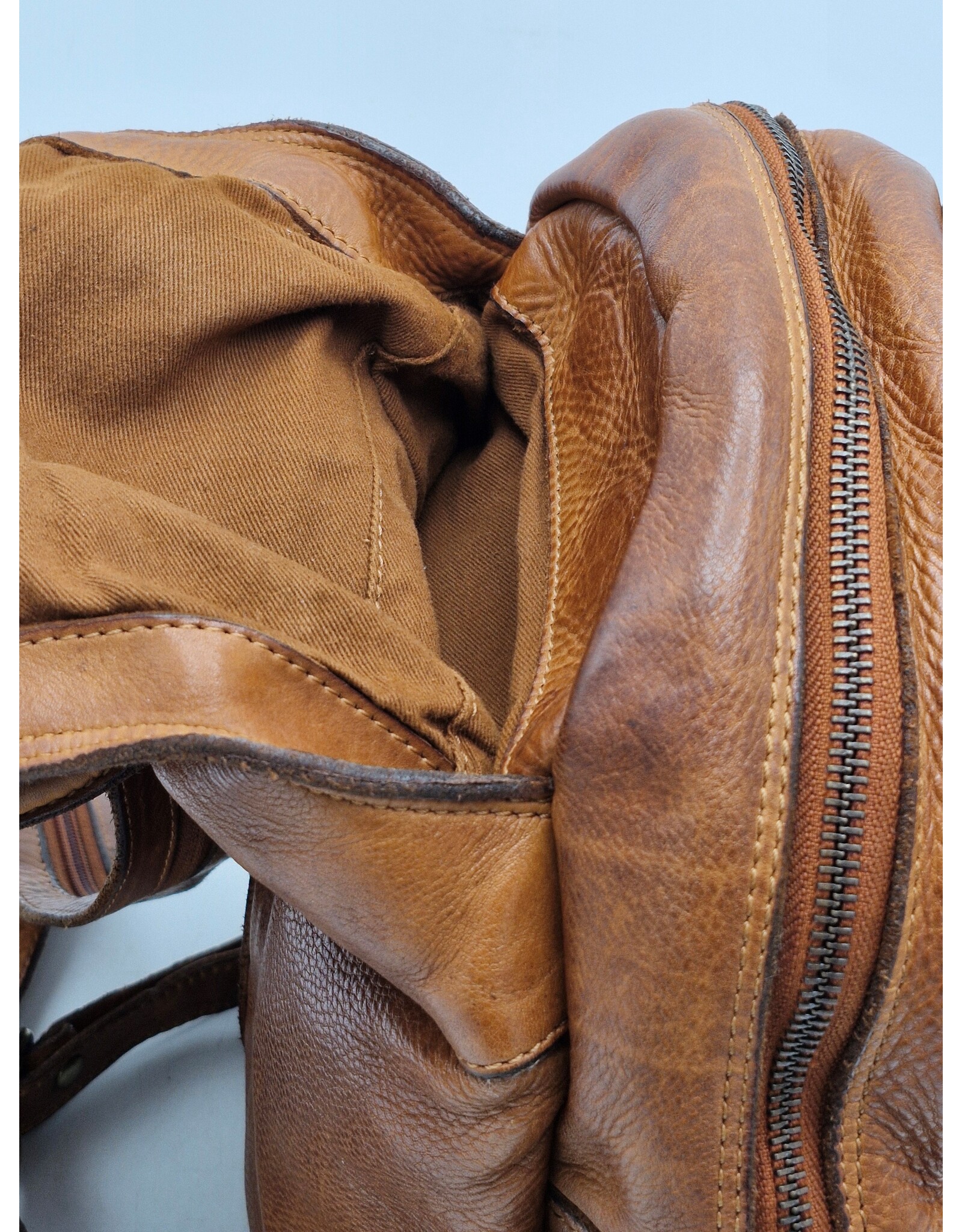 HillBurry Leren rugzakken  Leren shoppers - HillBurry Rugzak met Veel Vakjes Gewassen Leer cognac