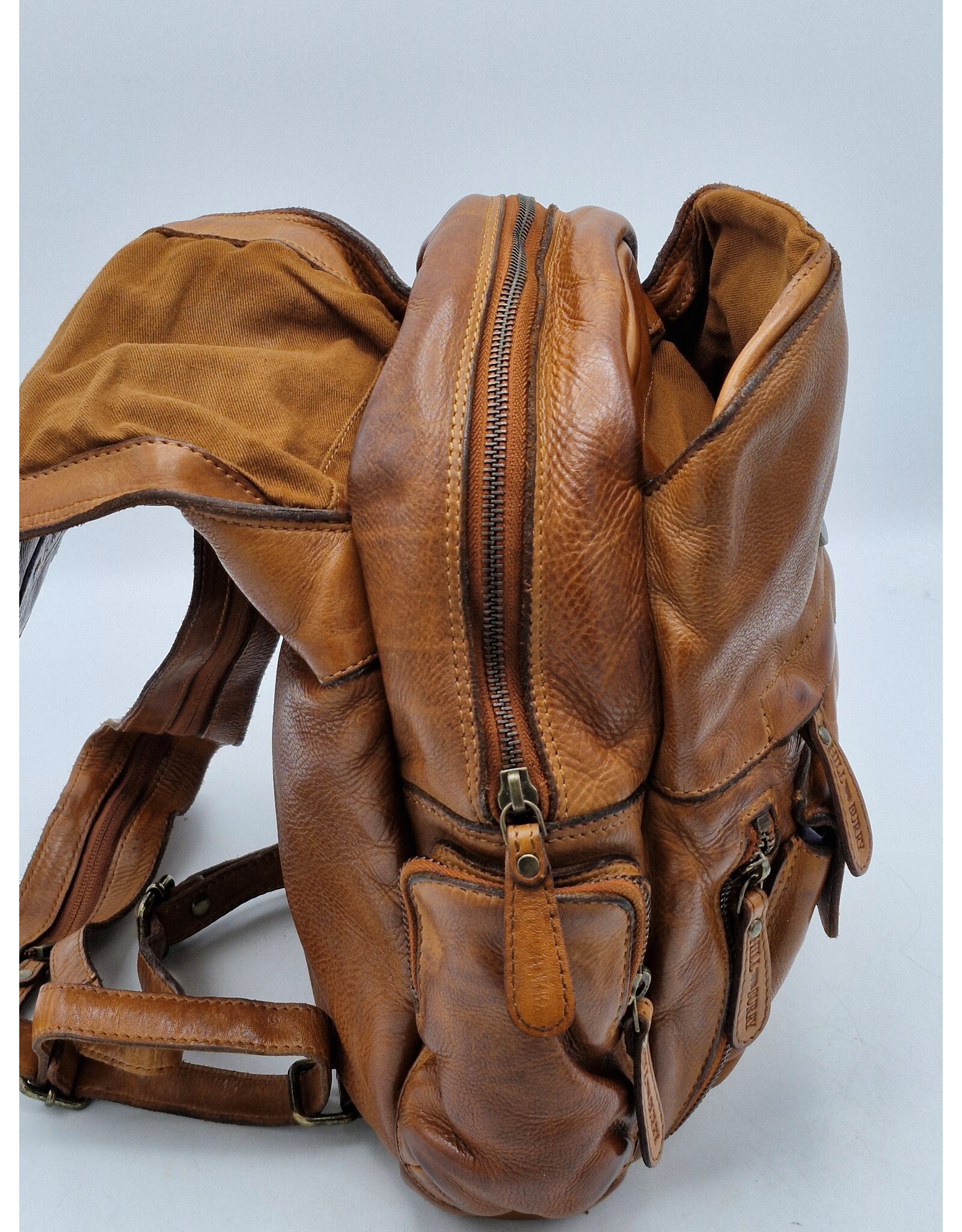 HillBurry Leren rugzakken  Leren shoppers - HillBurry Rugzak met Veel Vakjes Gewassen Leer cognac