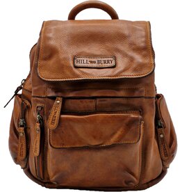 HillBurry HillBurry Backpack with Many Pockets Washed Leather cognac