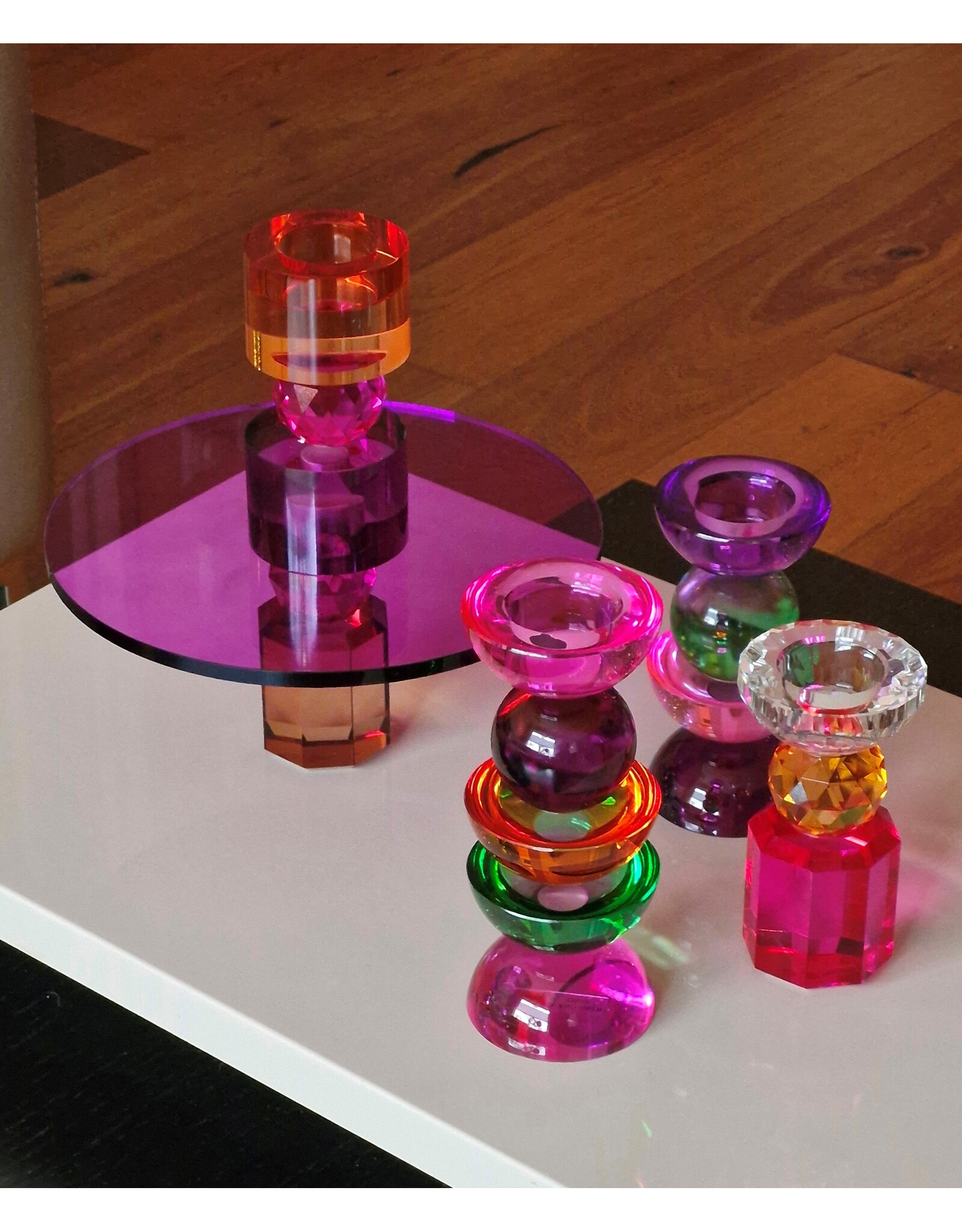 Diga Colmore Giftware & Lifestyle -  Plate on Stand Crystal Glass Purple-Orange