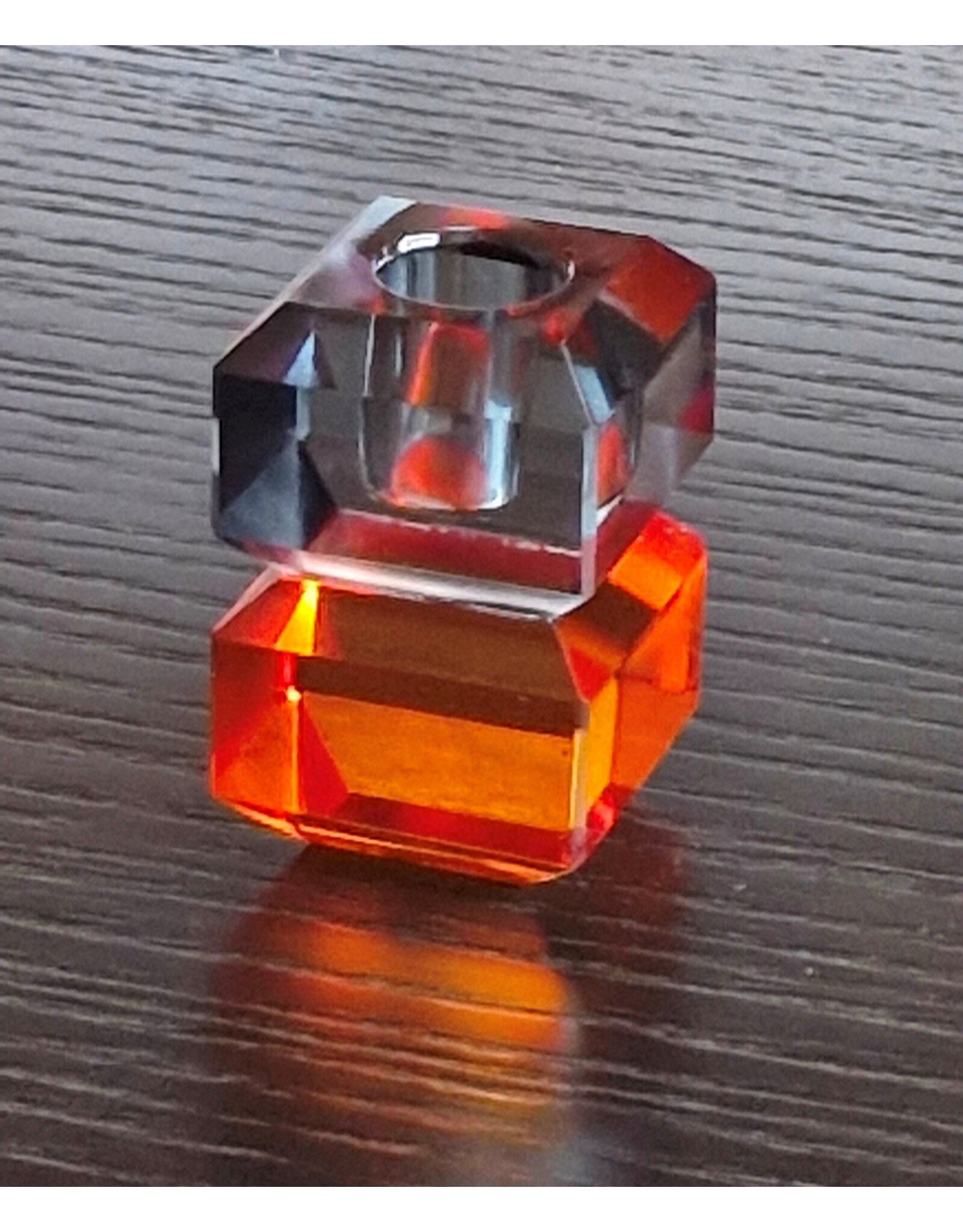 Diga Colmore Giftware & Lifestyle -   Candle holder Crystal Glass orange-smokey black 6cm
