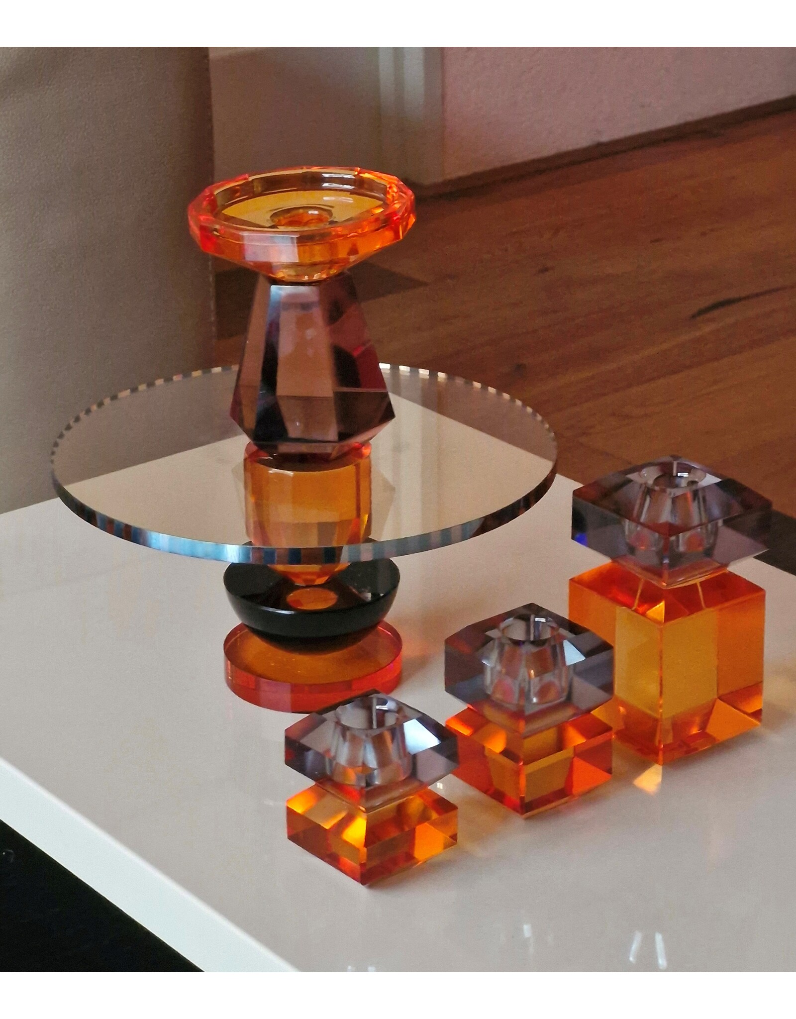 Diga Colmore Giftware & Lifestyle -   Candle holder Crystal Glass orange-smokey black 6cm