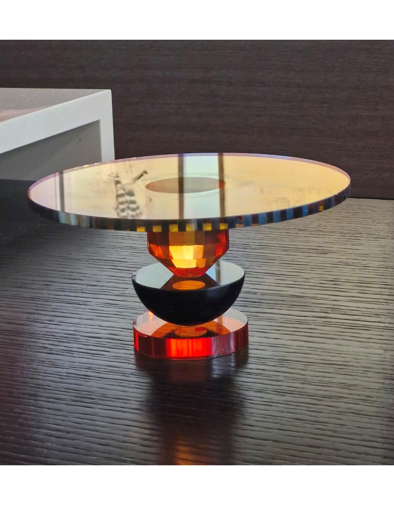 Diga Colmore Giftware & Lifestyle - Plate on Stand Crystal Glass Orange-Black