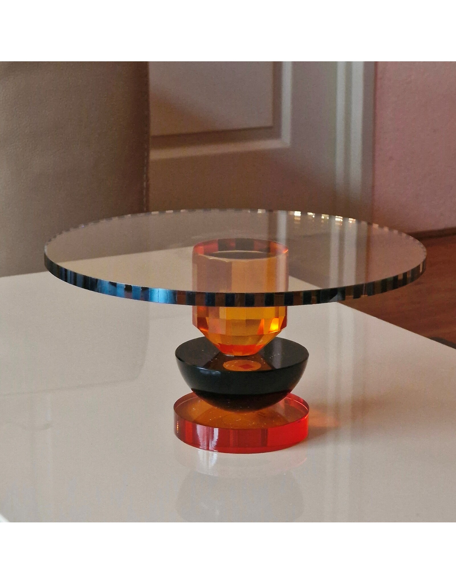 Diga Colmore Giftware & Lifestyle - Plate on Stand Crystal Glass Orange-Black
