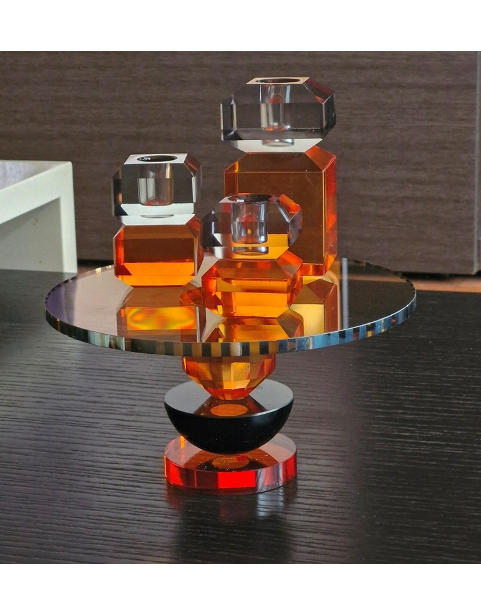 Diga Colmore Giftware & Lifestyle - Plateau op Voet Kristalglas Oranje-Zwart