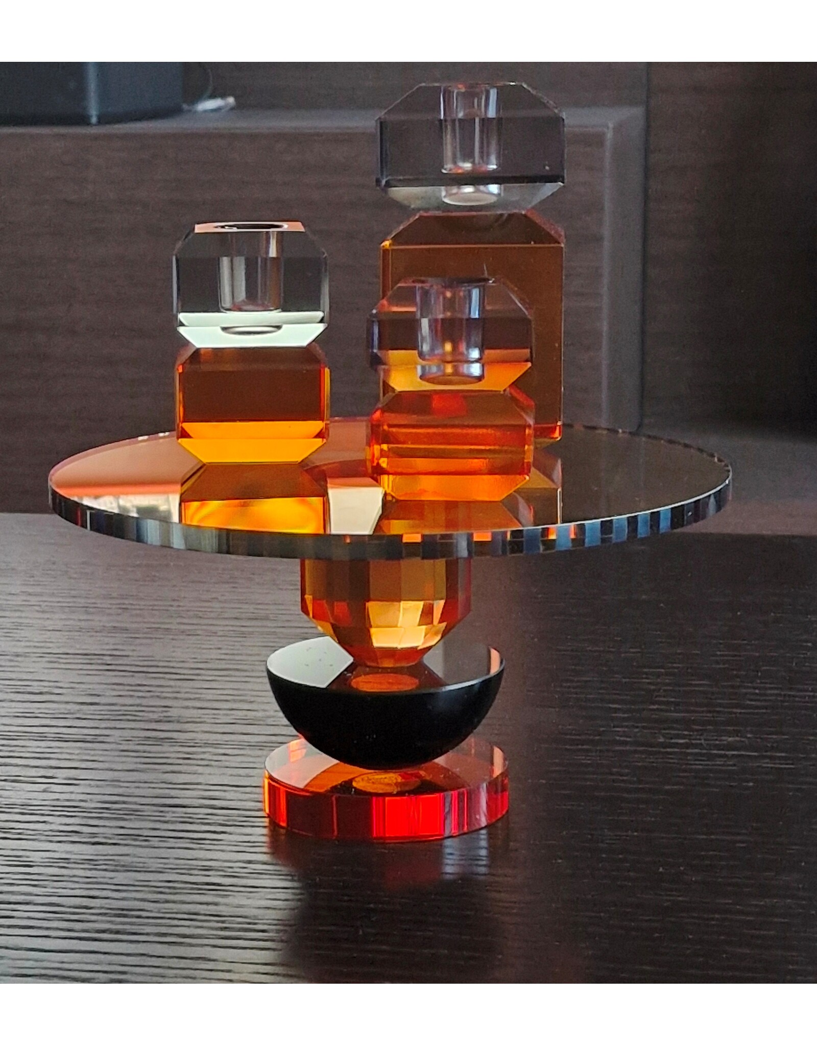 Diga Colmore Giftware & Lifestyle - Plateau op Voet Kristalglas Oranje-Zwart