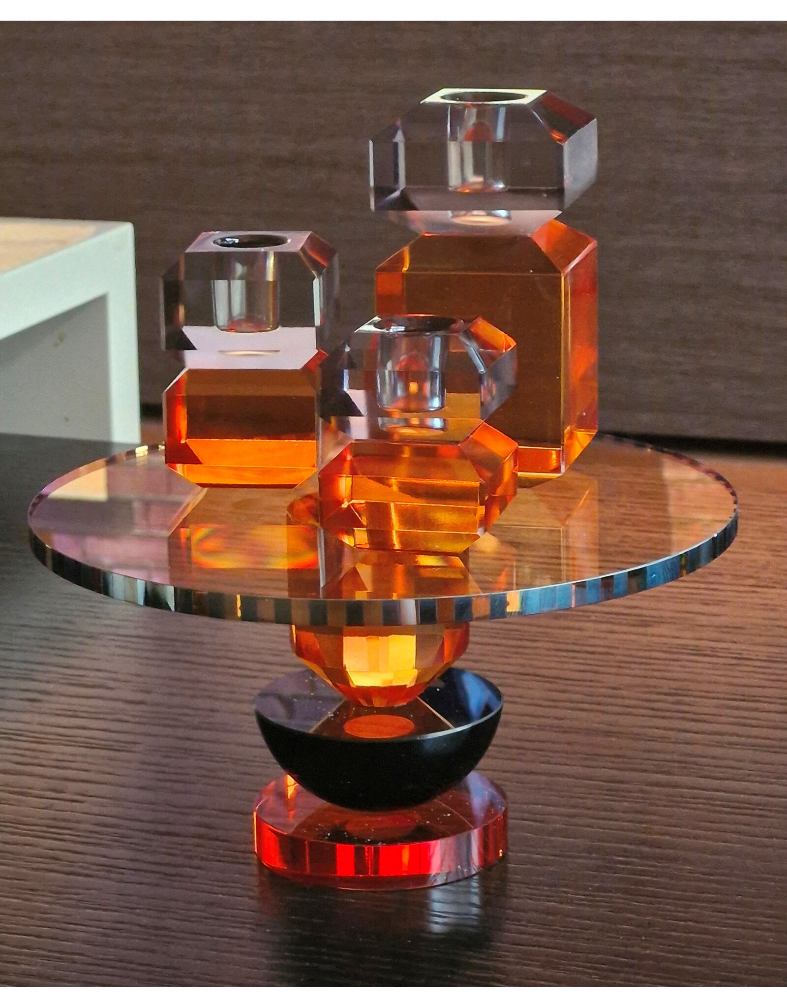 Diga Colmore Giftware & Lifestyle - Plate on Stand Crystal Glass Orange-Black