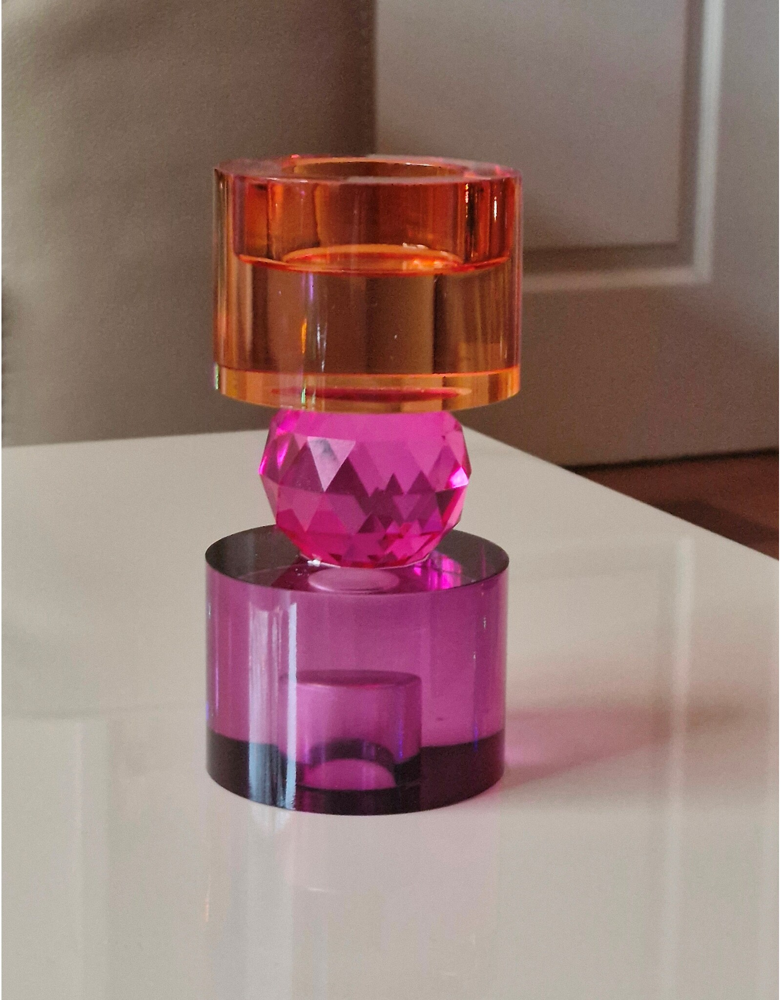 Diga Colmore Giftware & Lifestyle - Kandelaar Kristalglas Paars-fuchsia-amber 14,5cm