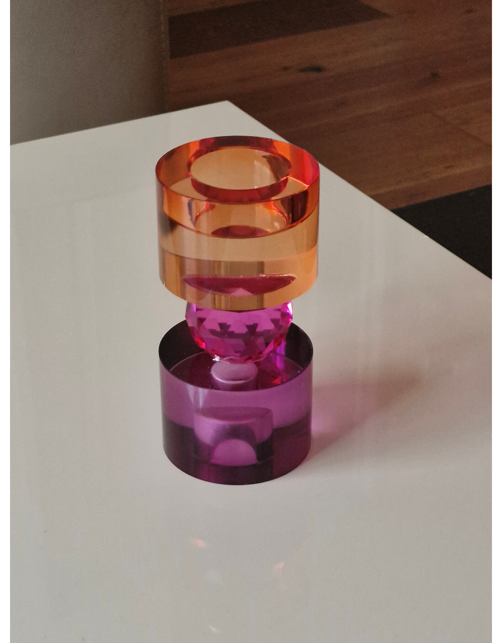 Diga Colmore Giftware & Lifestyle - Candle holder Crystal Glass Purple-fuchsia-amber 14.5cm