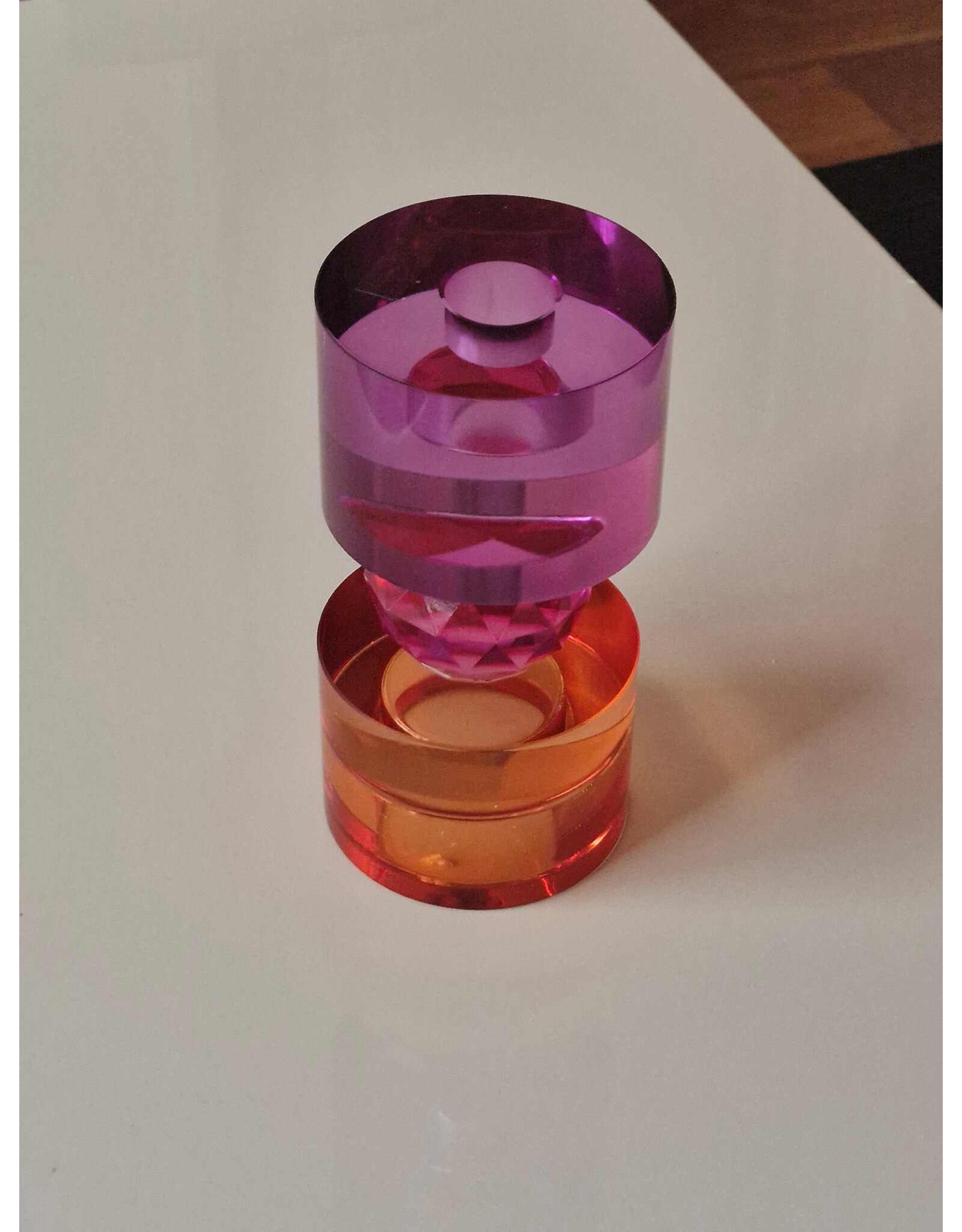 Diga Colmore Giftware & Lifestyle - Candle holder Crystal Glass Purple-fuchsia-amber 14.5cm