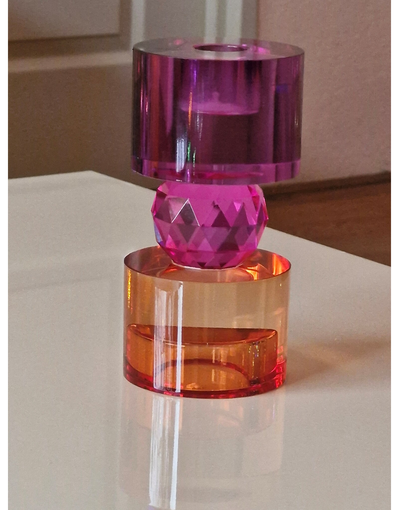 Diga Colmore Giftware & Lifestyle - Kandelaar Kristalglas Paars-fuchsia-amber 14,5cm