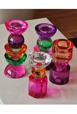 Diga Colmore Giftware & Lifestyle - Candle holder Crystal Glass Purple-fuchsia-amber 14.5cm