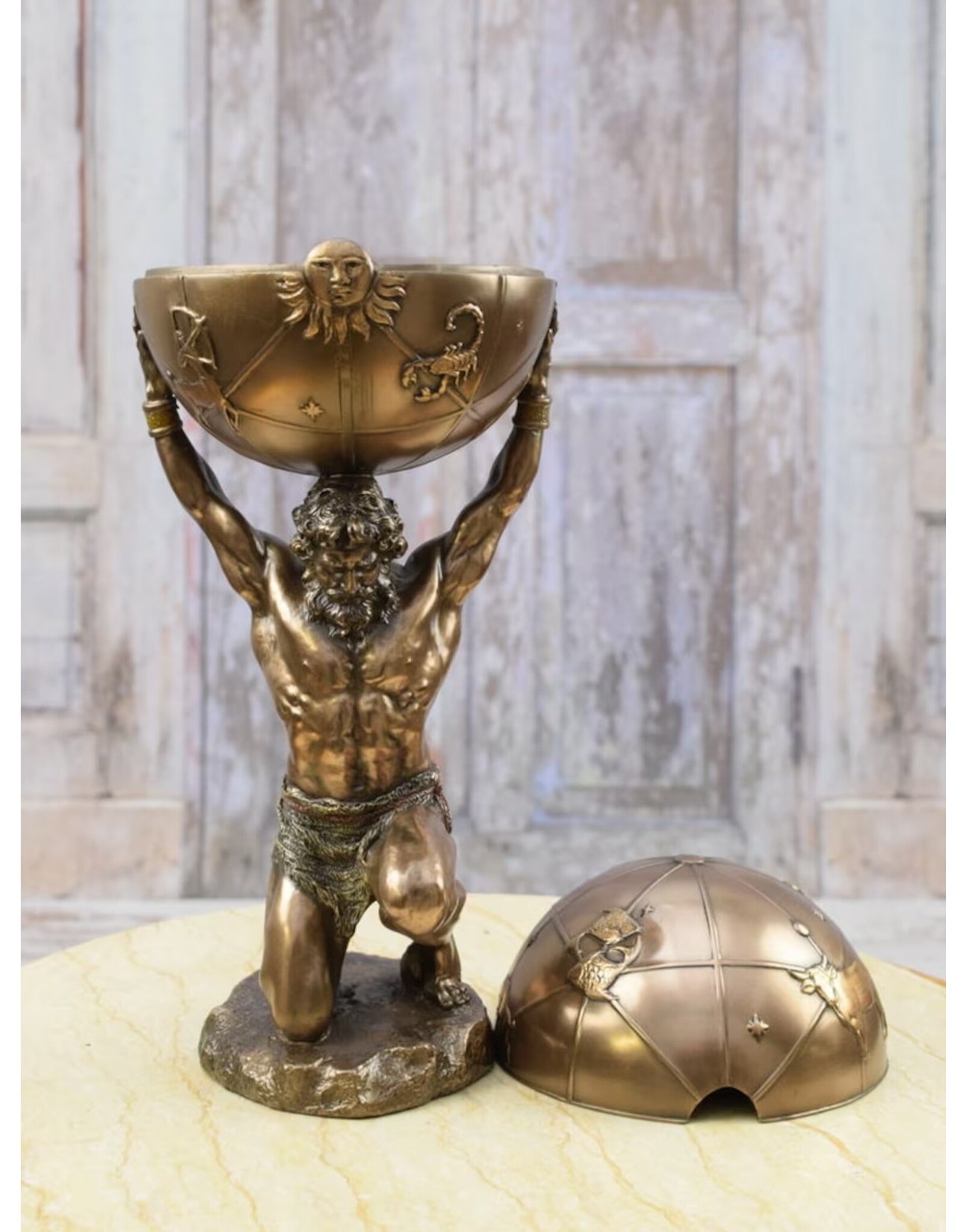 Veronese Design Veronerse Design - Greek Titan Atlas with Celestial as storage box 27cm