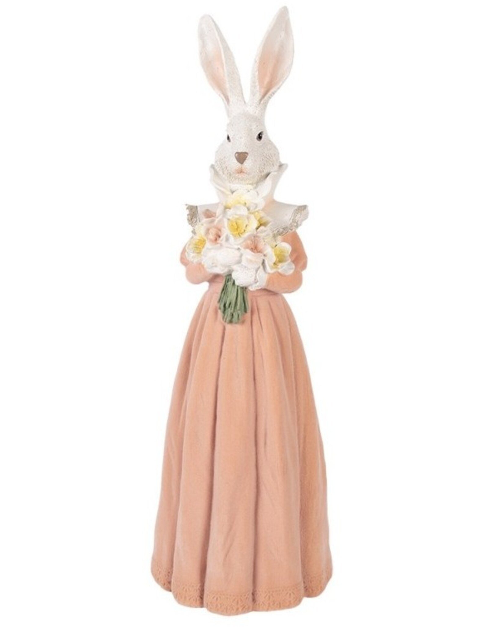 C&E Giftware Beelden Collectables - Konijn Vrouwtje in Lange Jurk met Bloemen beeldje 53cm