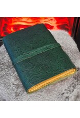 JM Miscellaneous - Groen Leren Dagboek Bloemenrelief en Sleutel Handgemaakt Vintage