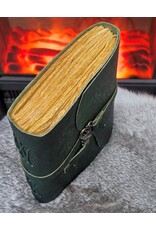 JM Miscellaneous - Green Leather Journal Embossed Flowers & Key Handmade Vintage