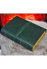 JM Miscellaneous - Groen Leren Dagboek Bloemenrelief en Sleutel Handgemaakt Vintage