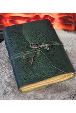 JM Miscellaneous - Groen Leren Dagboek Bloemenrelief en Sleutel Handgemaakt Vintage