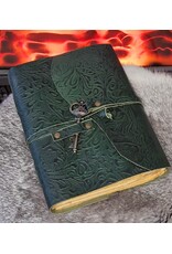 JM Miscellaneous - Green Leather Journal Embossed Flowers & Key Handmade Vintage