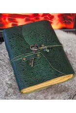 JM Miscellaneous - Groen Leren Dagboek Bloemenrelief en Sleutel Handgemaakt Vintage