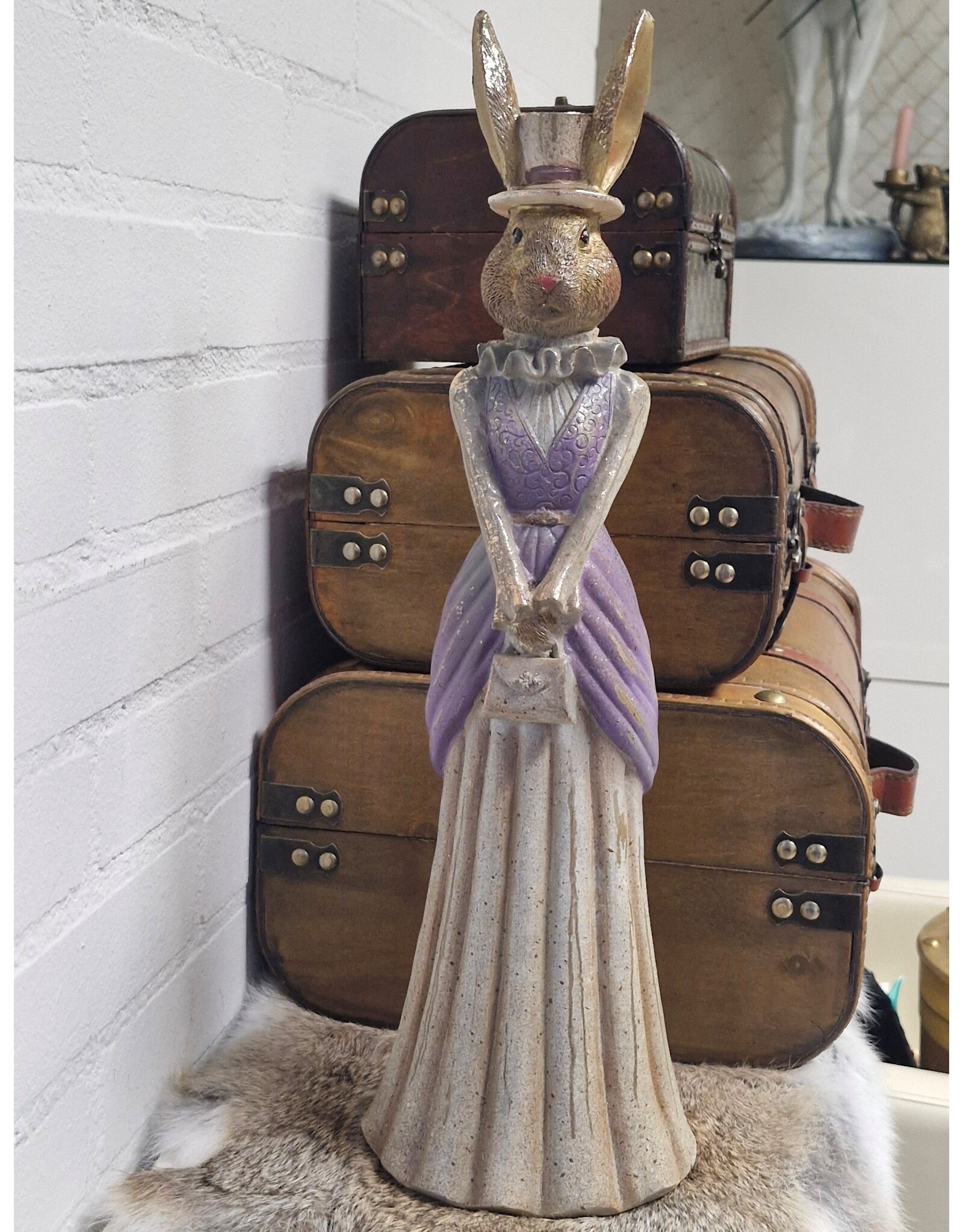 C&E Giftware Figurines Collectables -  Rabbit Lady in Top Hat and Long Dress - 48cm