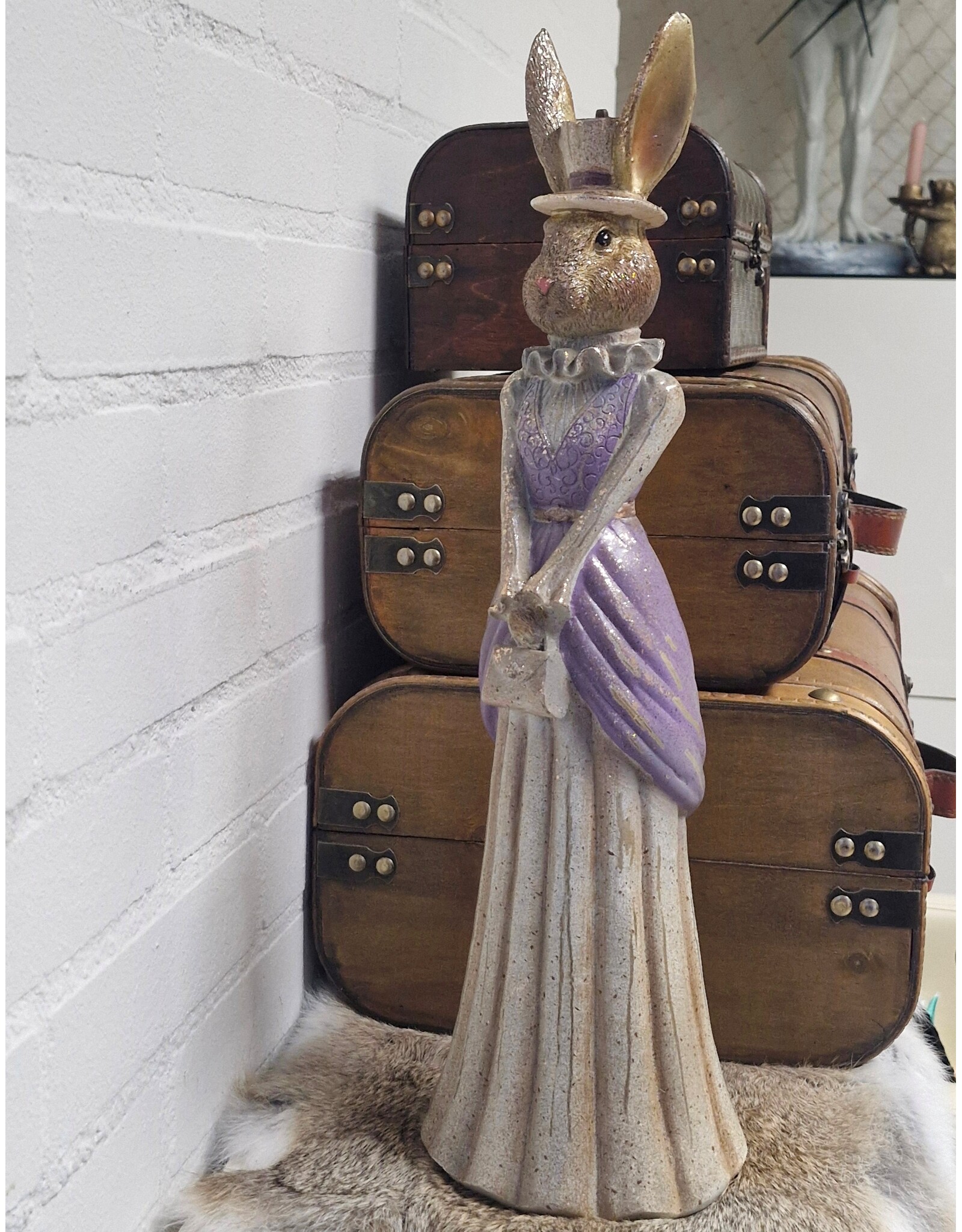 C&E Giftware Figurines Collectables -  Rabbit Lady withTop Hat and Long Dress - 48cm