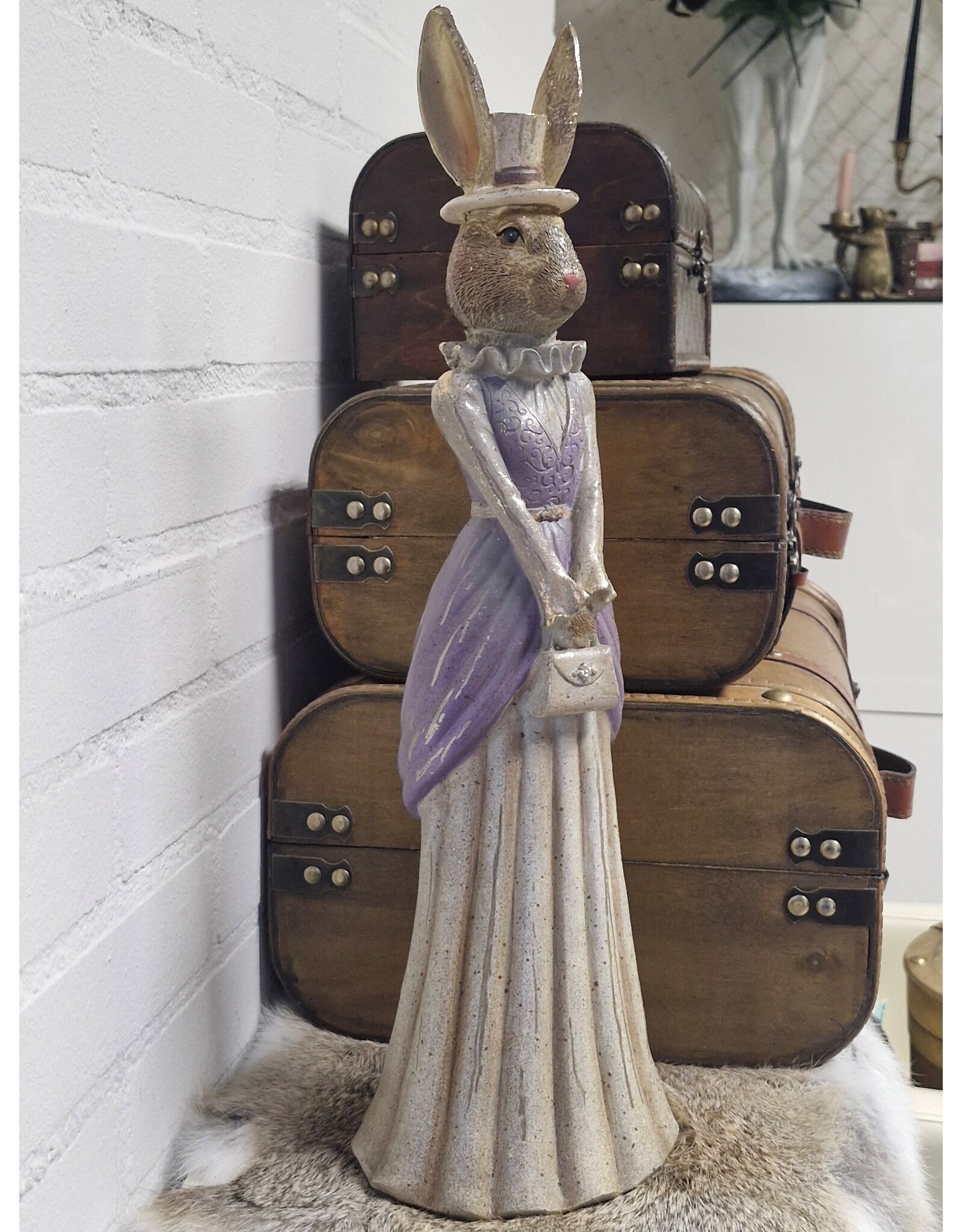 C&E Giftware Figurines Collectables -  Rabbit Lady in Top Hat and Long Dress - 48cm