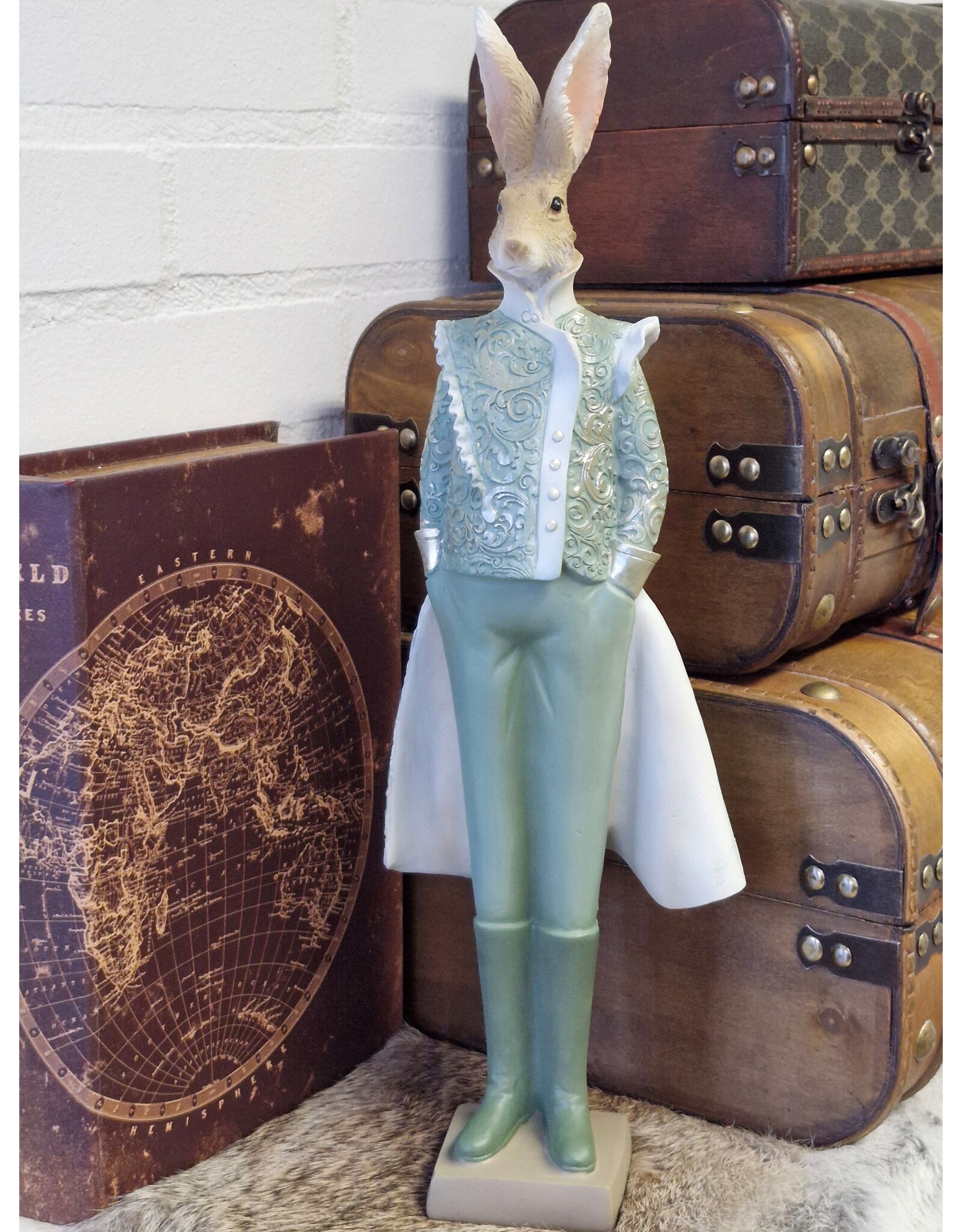 C&E Giftware Figurines Collectables - Rabbit in Green Victorian Coat 44cm