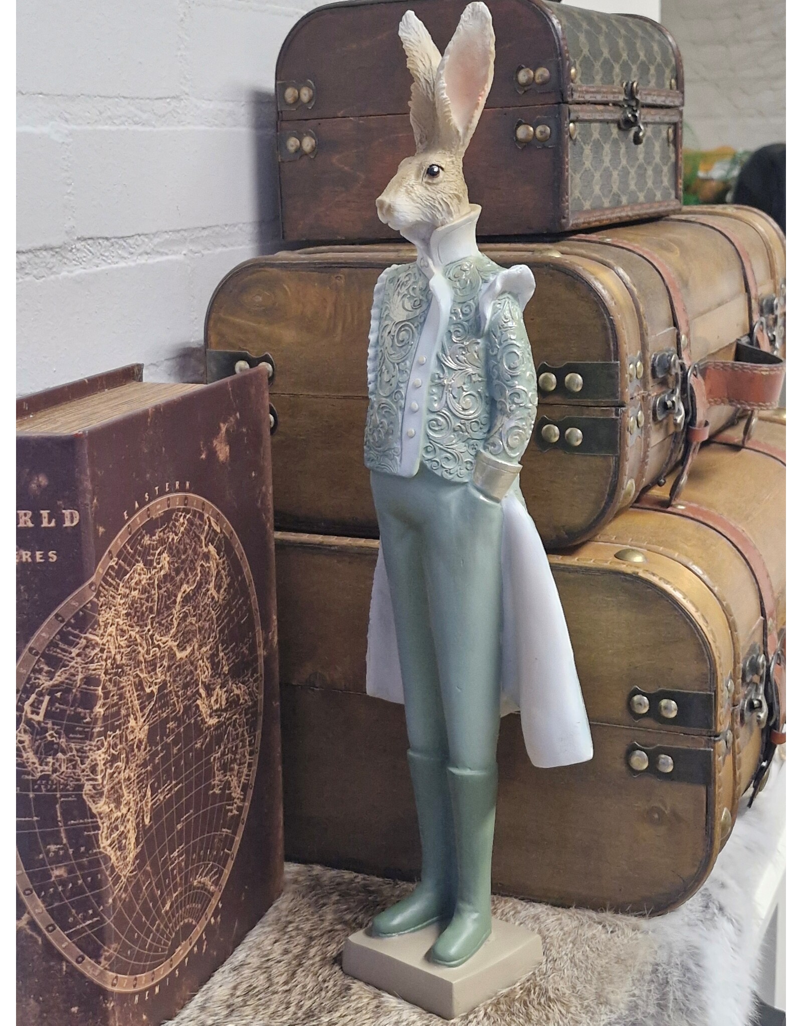 C&E Giftware Figurines Collectables - Rabbit in Green Victorian Coat 44cm