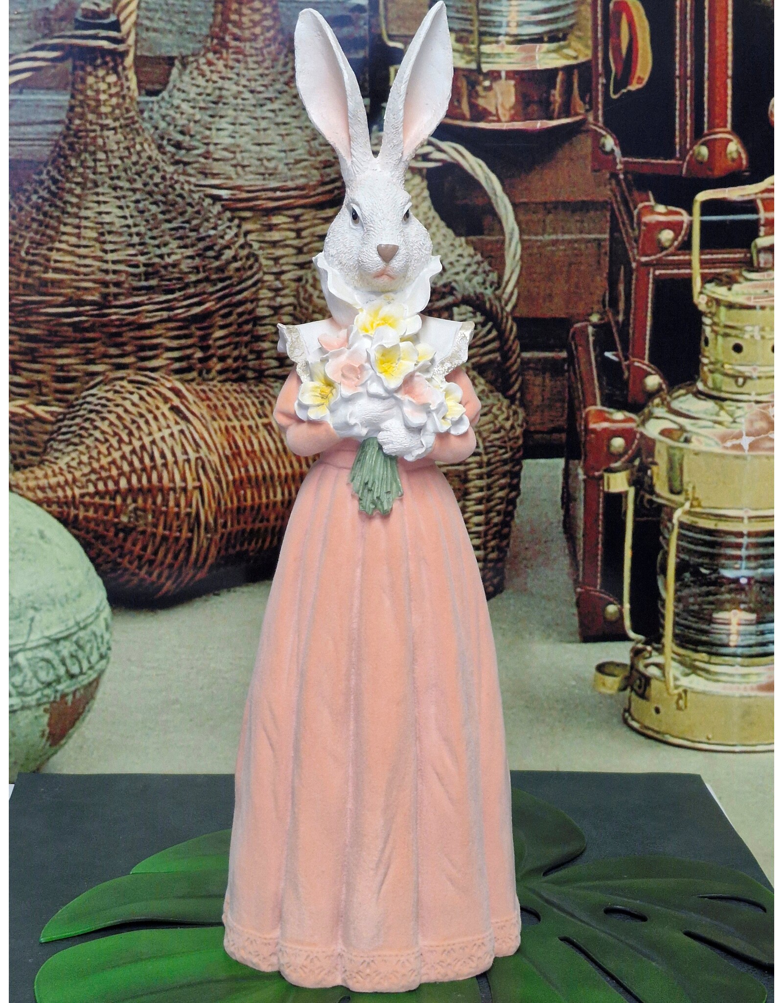 C&E Giftware Figurines Collectables -  Rabbit Female in Long Dress with Flowers Figurine 53cm