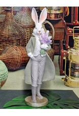 C&E Giftware Figurines Collectables - Rabbit in Long Coat with Flowers Figurine 53cm
