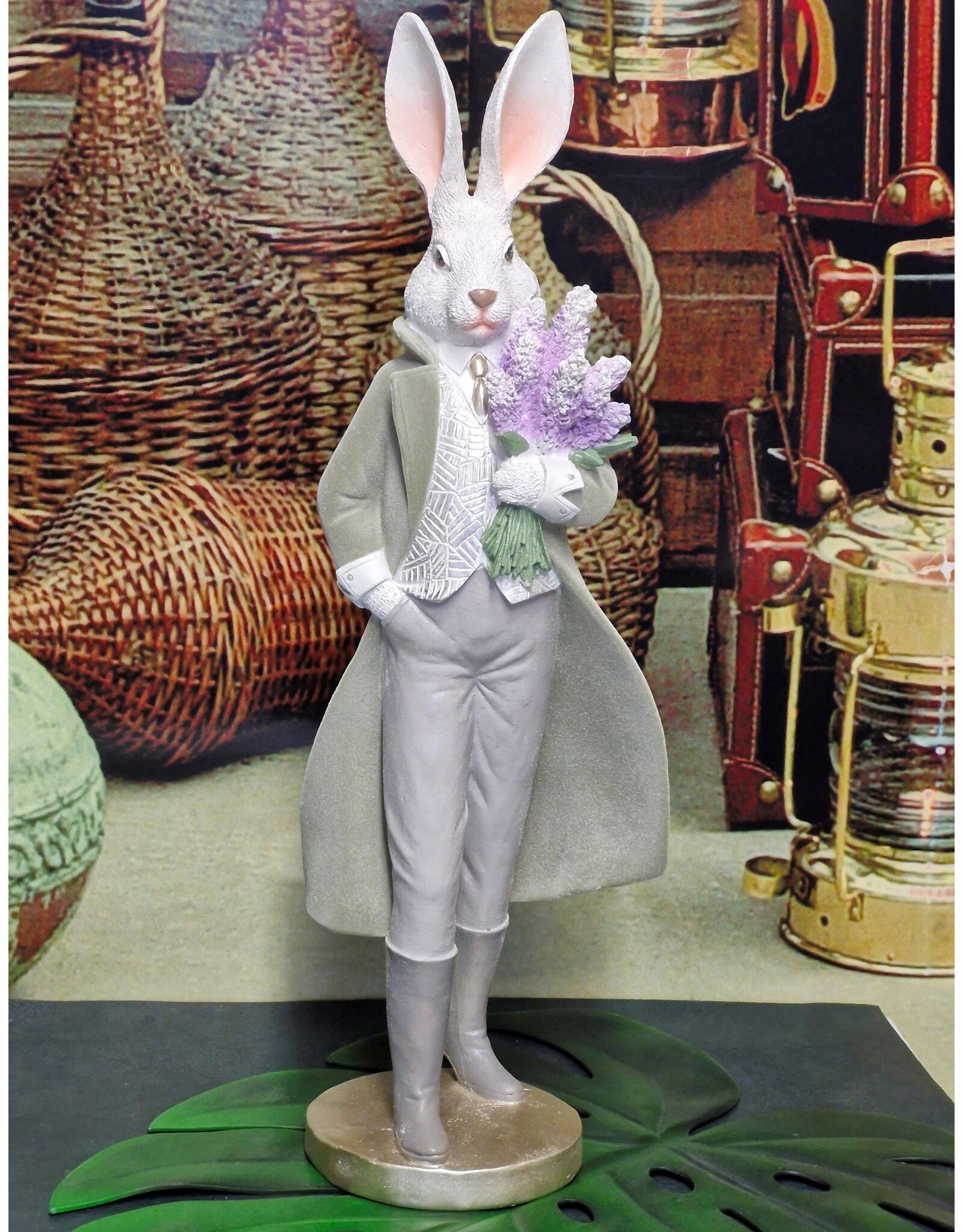C&E Giftware Figurines Collectables - Rabbit in Long Coat with Flowers Figurine 53cm