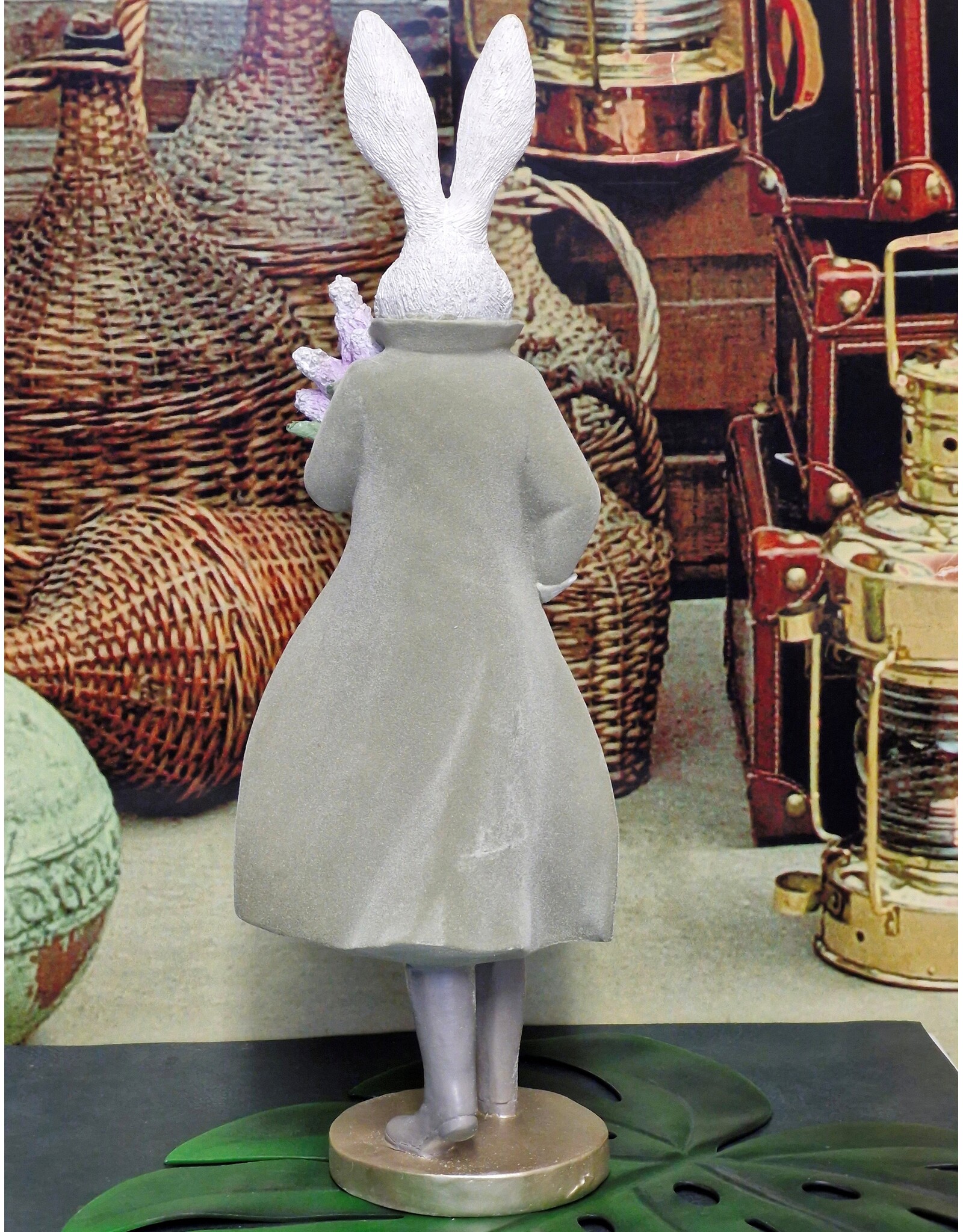 C&E Giftware Figurines Collectables - Rabbit in Long Coat with Flowers Figurine 53cm