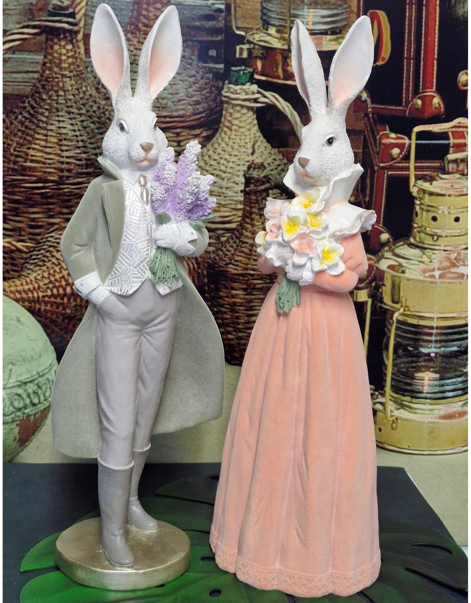 C&E Giftware Figurines Collectables - Rabbit in Long Coat with Flowers Figurine 53cm