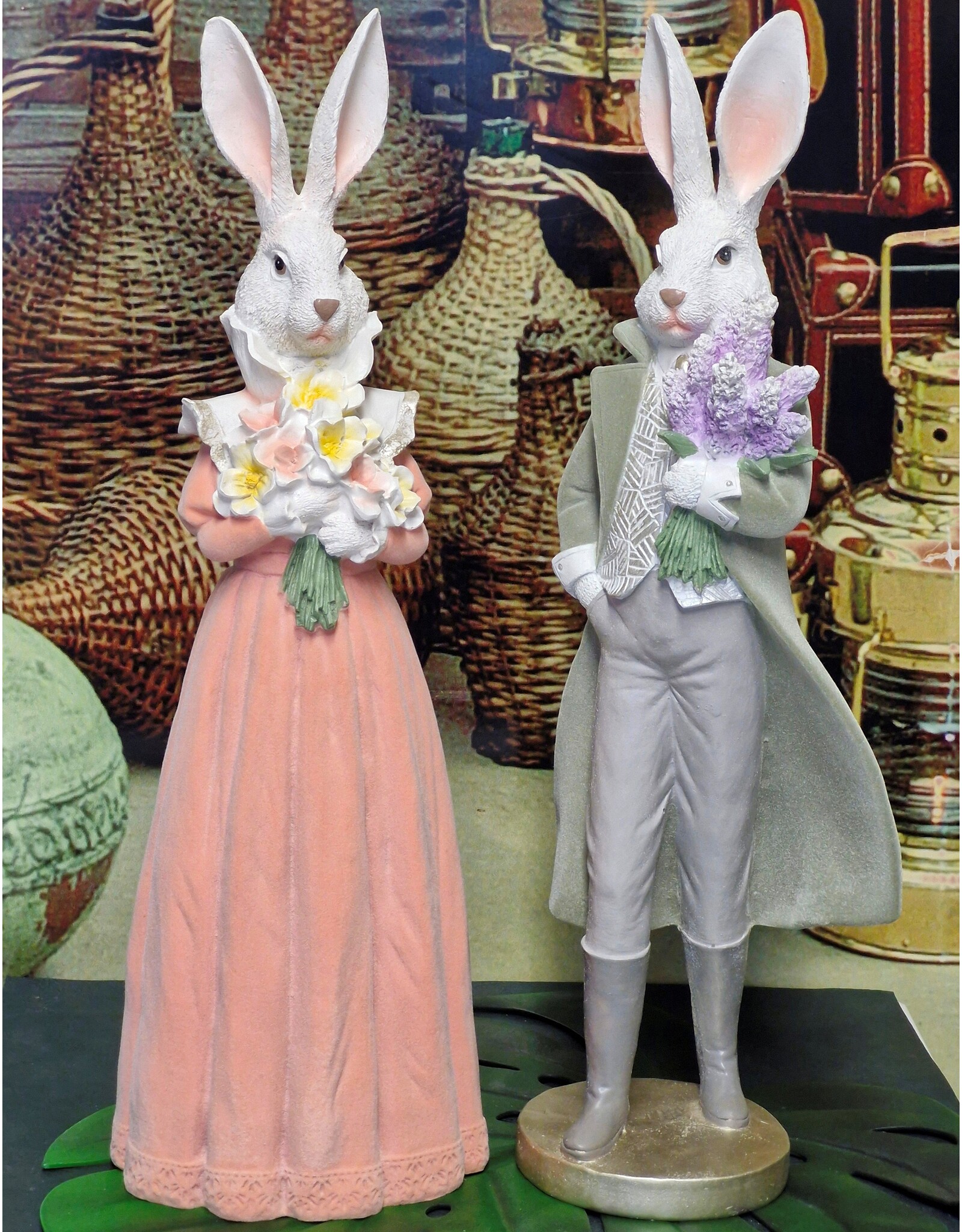 C&E Giftware Figurines Collectables - Rabbit in Long Coat with Flowers Figurine 53cm