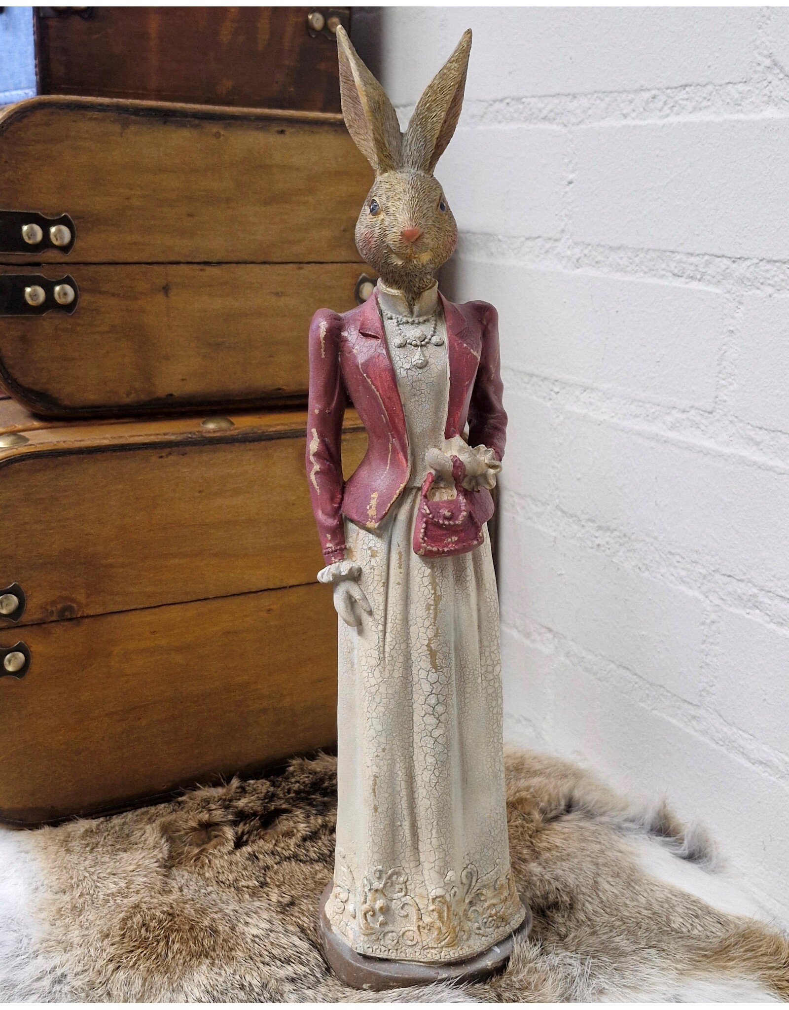 C&E Giftware Figurines Collectables -  Rabbit Female in Long Dress with Evening Bag 35cm